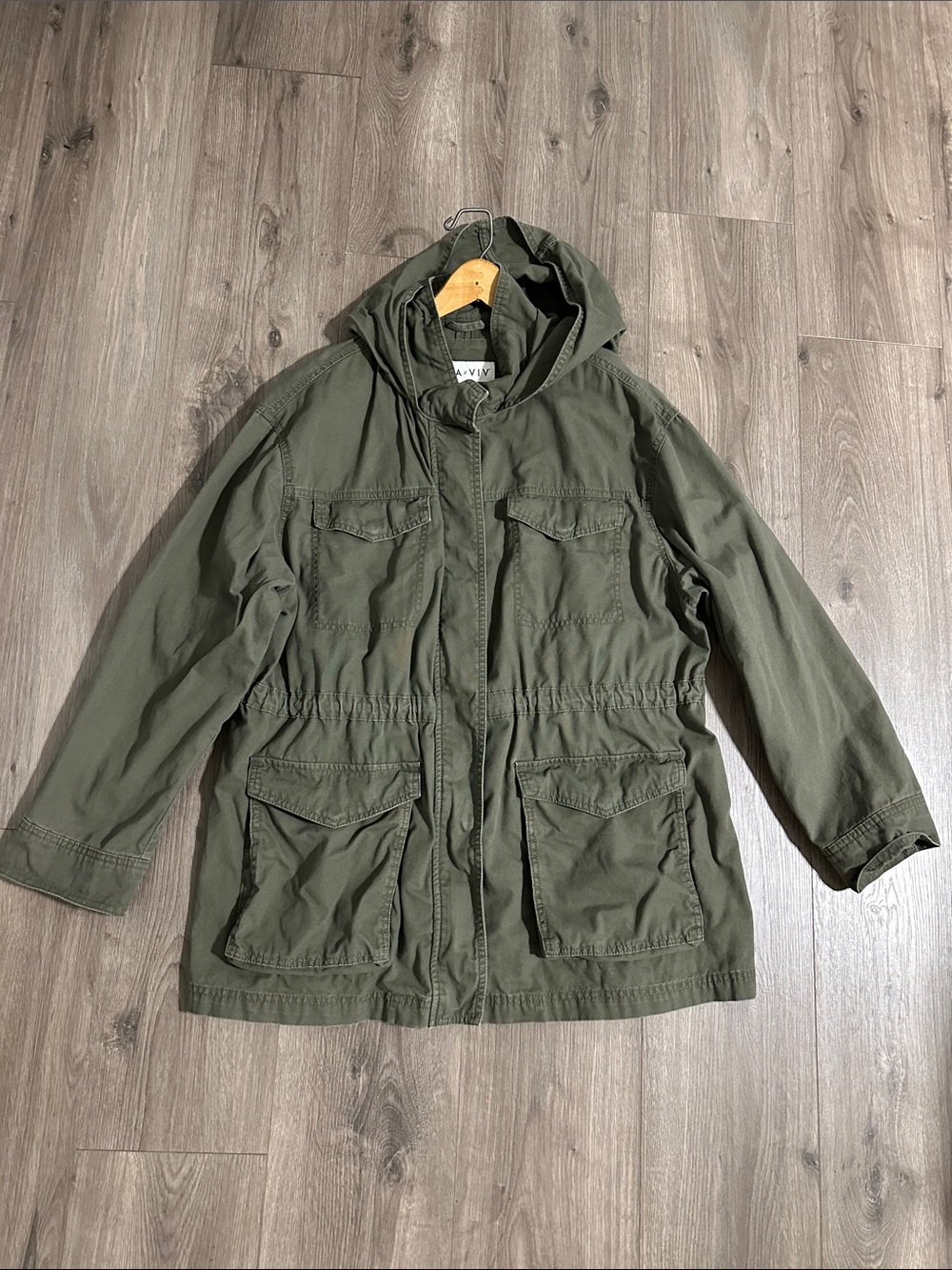 Ava & Viv Olive Green Hooded Utility Jacket Cotton 100%
